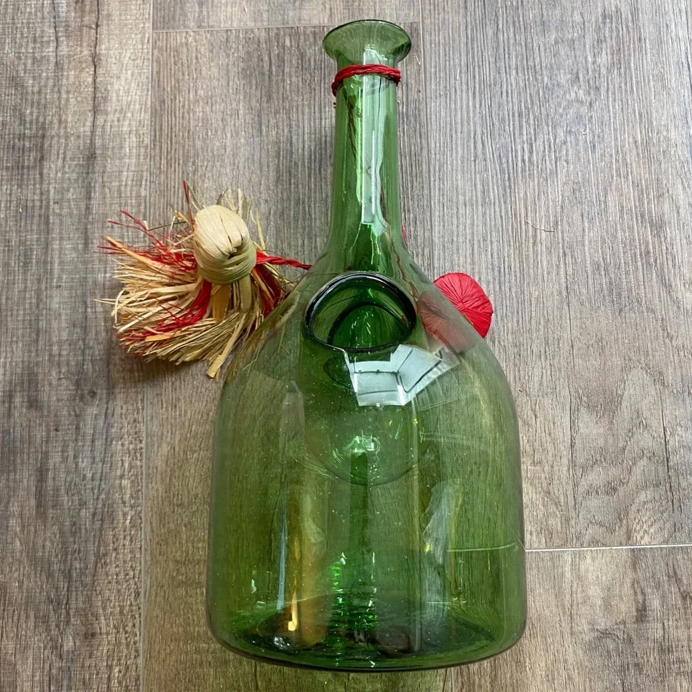 Vintage Old World Italian Green Glass Wine Decanter with Ice Chamber Italy 1977